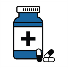 Simple icon of a medicine bottle with a pill vector icon illustration