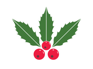Holly berry icon. Branch with red berries and green leaves. Christmas symbol. Christmas Mistletoe icon With White Background.