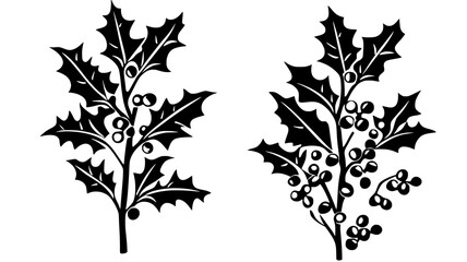 Fototapeta premium Holly bush with spiny, evergreen leaves and bright red berries on the branches, Plant Digital Art