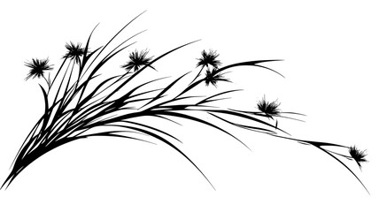 Obraz premium A horizontal Ikebana design with unevenly spaced branches and a single flower in focus, Plant Digital Art