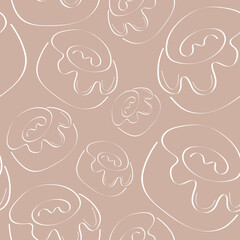 seamless pattern with a simple baking icon, namely a donut with icing drawn in line art style on a beige background