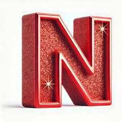 red 3d letter n in glitter texture isolated on white background