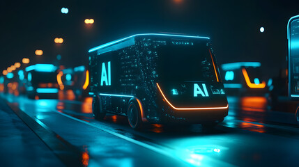 
Autonomous couriers glowing with AI real-time tracking