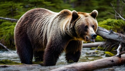 Fototapeta premium A view of a Grizzly Bear in the forest