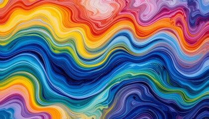 Abstract marbled acrylic paint ink painted waves painting texture colorful background banner - Bold colors, rainbow color swirls wave