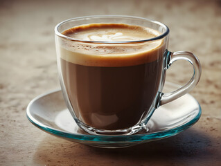 Fototapeta premium minimalist design cup of hot coffee with foam on calm background