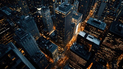 Aerial View of a Vibrant Cityscape Illuminated at Night