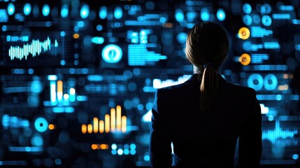 Businesswoman Analyzing Data Through Digital Interface Visualization