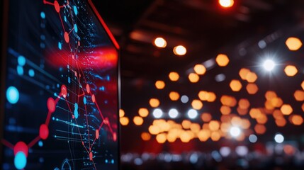 Futuristic Data Visualization with Bright Lights and Digital Graphs