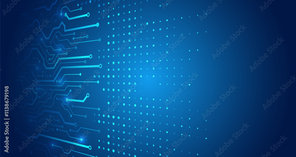 Poster Abstract circuit board futuristic concept. Data transfer and protection, internet communication on a blue background. High computer technology design. Modern data protection vector presentation.