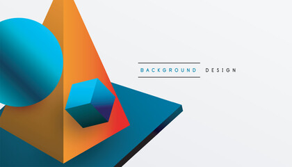 Abstract design showcasing isometric cubes, pyramids, squares, and spheres in a vibrant 3D layout. Modern and dynamic, perfect for tech, design, or futuristic themes