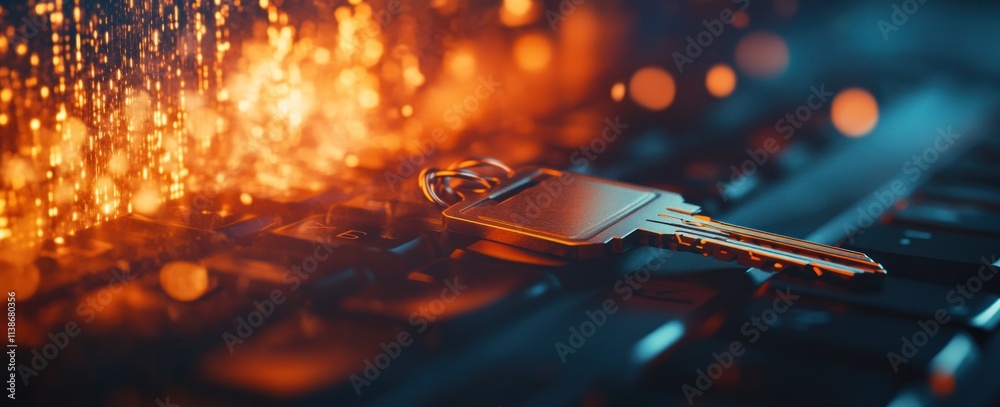 Aufkleber key on keyboard with digital fire effect.