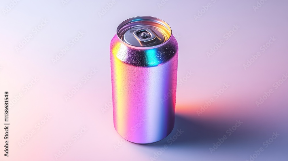 Poster metallic can illuminated with rainbow light.