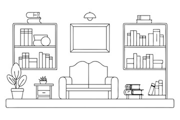 Modern Line Art of a Reading Room Interior A Minimalist Approach