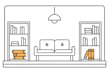 Modern Line Art of a Reading Room Interior A Minimalist Approach