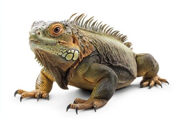 Obraz premium Green iguana posing against white background