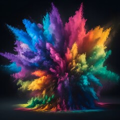 Abstract bright colorful powder on black background. Multicolor clouds. abstract color powder splatted on black background,a bright splash of holi colors, colored powder on a black background