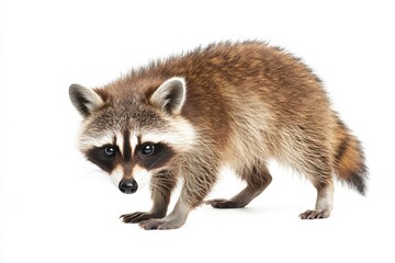Obraz premium Curious raccoon on white background