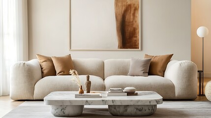 Beautiful Modern Living room Interior with furniture's ,mockup frame , posters, wall -3d Rendering