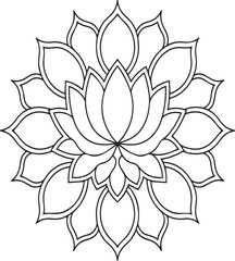 A black and white coloring book line art of a simple lotus flower mandala ..