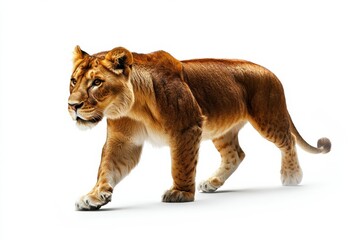 Obraz premium Powerful lioness strides forward.