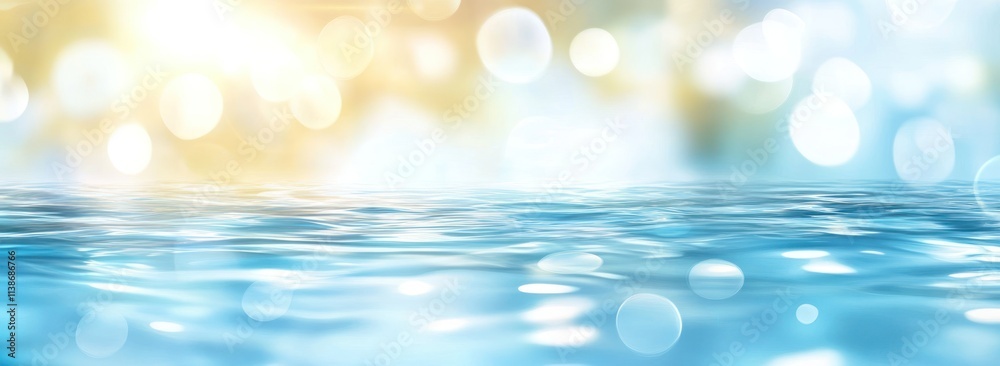 Poster bokeh lights above wavy liquid.