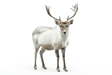 Majestic white deer against a stark white backdrop.