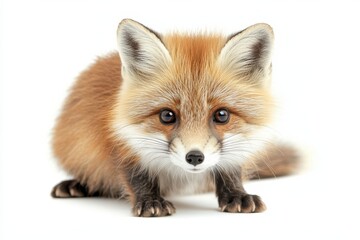 Obraz premium Adorable red fox kit on white background