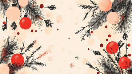 A festive banner with pine branches, ornaments, and your company logo integrated seamlessly, vector illustration for background, greeting card, copy space