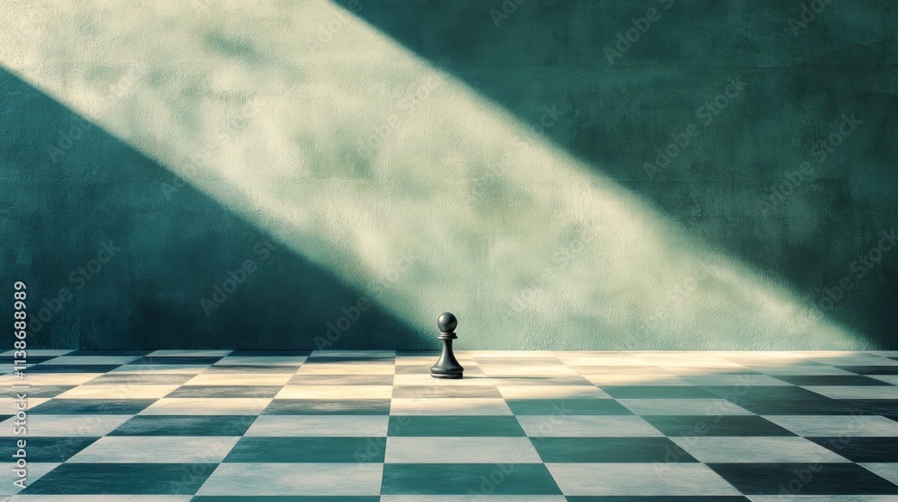Aufkleber lonely pawn on a chess board with dramatic light and moody texture.