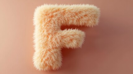 Fototapeta premium Fluffy Yellow Fur Letter F on Peach Background