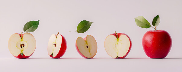 Red Apple Whole and Cut in Half