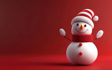 Fototapeta premium 3D cute Snowman cartoon style on festive red background