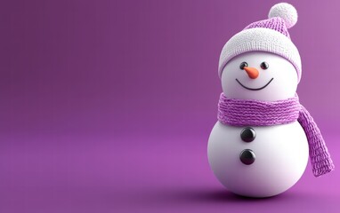 Fototapeta premium 3D cute Snowman on bright purple background