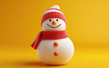 Fototapeta premium 3D cute Snowman on bright yellow background