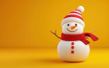 Fototapeta premium 3D cute Snowman on bright yellow background