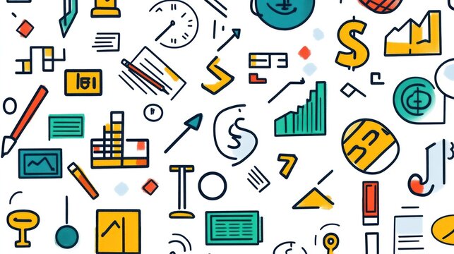 Business themed pattern with finance, growth, and data icons.