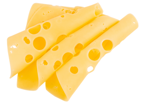 Emmental cheese Square slices, Swiss cheese, isolated on white background