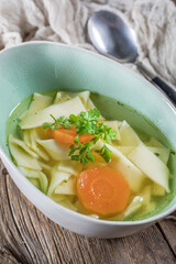 Broth - chicken soup in a bowl.