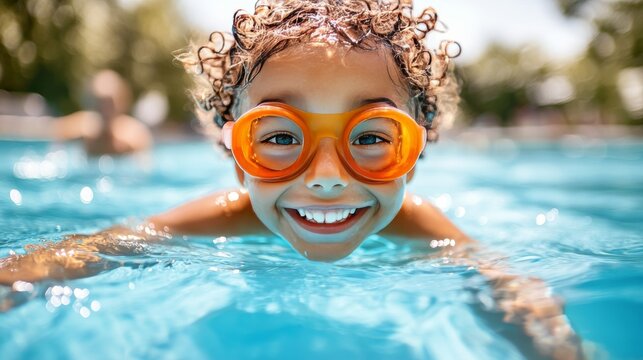 Child, kid, diving and swimming in pool underwater, summer or sports theme