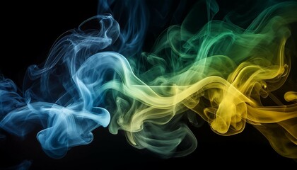 Fototapeta premium abstract colorful smoke in blue green and yellow hues on a black background