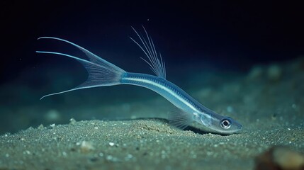 Fototapeta premium Ethereal Fish Gliding Through Sandy Ocean Floor at Night