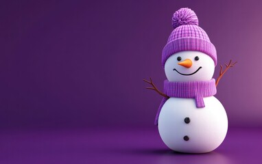 3D cute Snowman on bright purple background