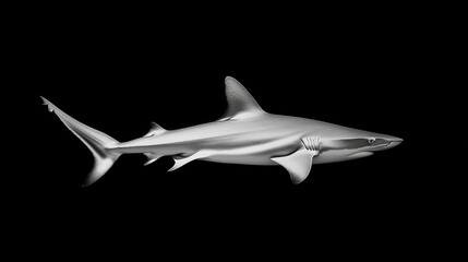 Naklejka premium Graceful Shark Swimming in Black Water Background, Marine Life