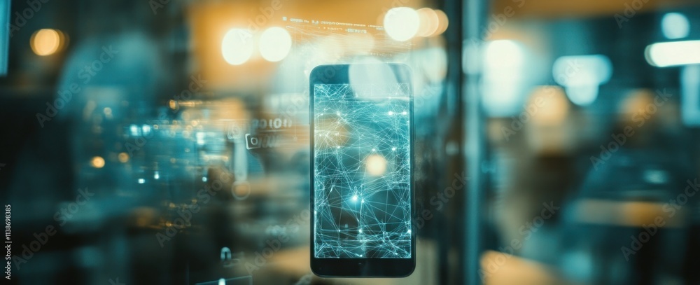 Aufkleber digital phone screen with data, blurred background.