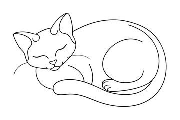 Peaceful Sleeping Cat Line Drawing Elegant Vector Illustration
