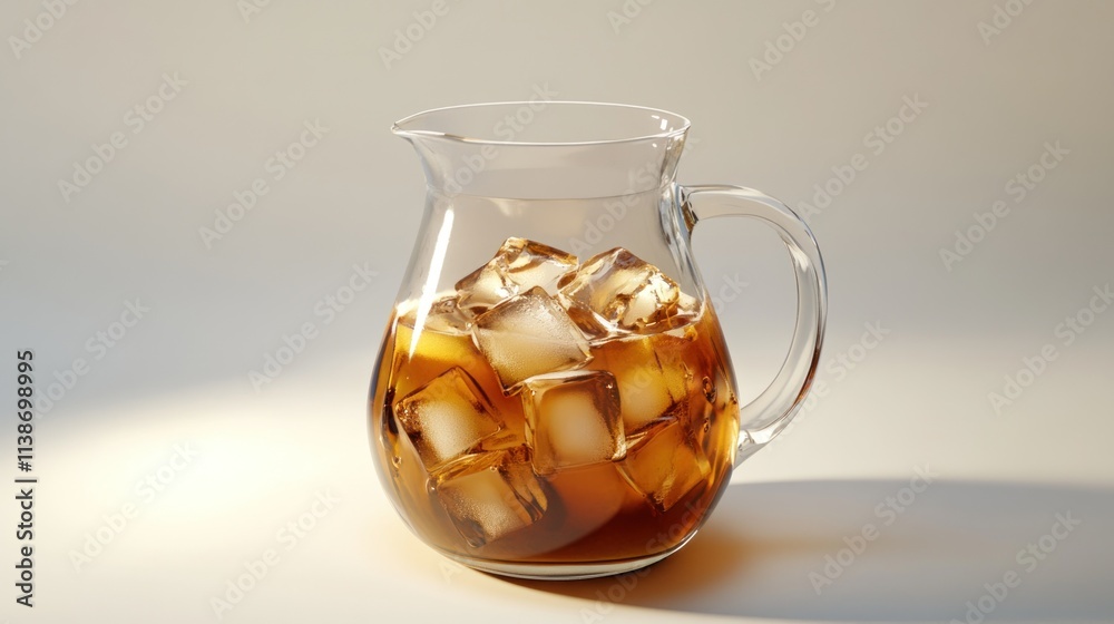 Poster Clear pitcher with dark liquid and ice cubes.