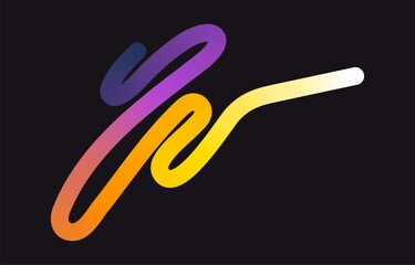 Obraz premium Neon Color Gradient squiggle lines. Scribble stripe with wavy elements. Abstract organic dynamic colorful Shapes on dark background.