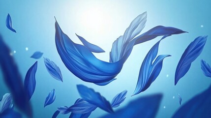 Fototapeta premium Blue flowing fabric or petals.