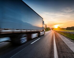 blurred motion of trucks on highway during dawn